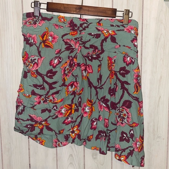 zara draped high waisted sage green floral mini skirt ruffle side zip Large L - Picture 7 of 12